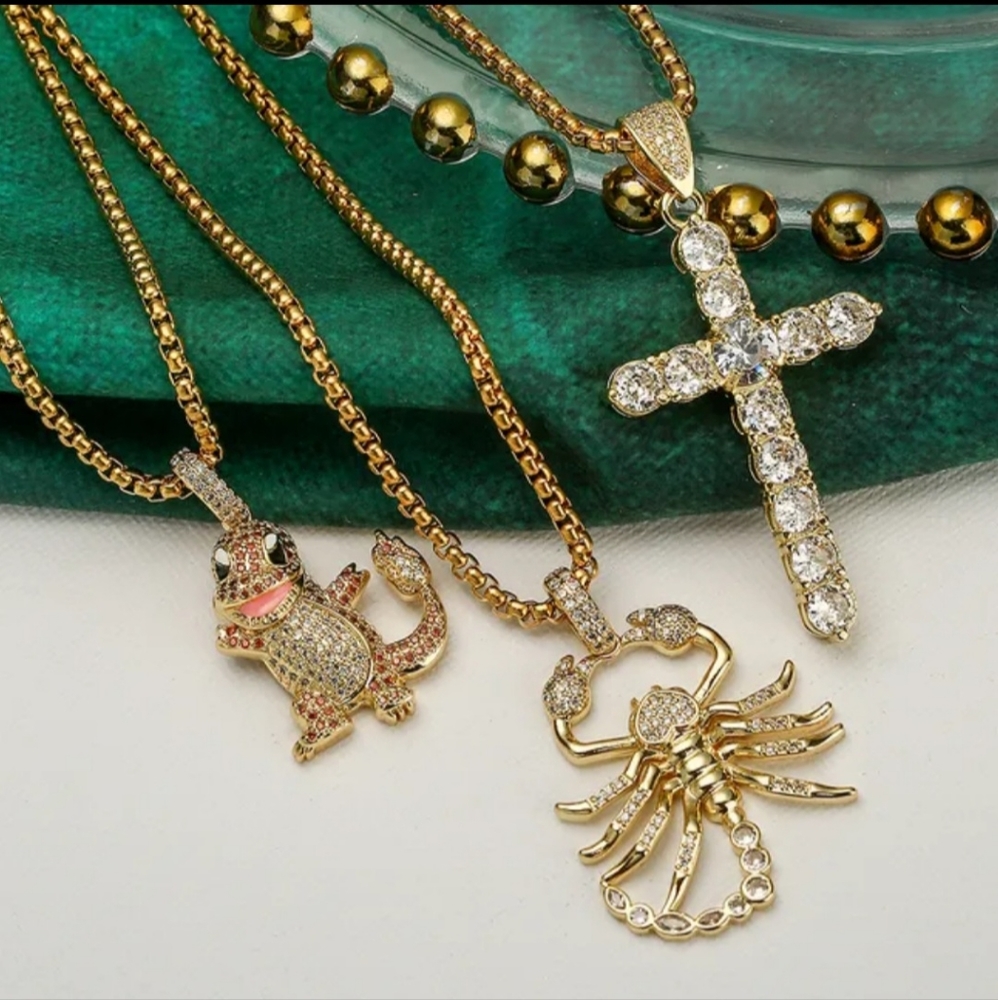 18kt Gold Plated, Zircon Inlay Pendants and Neclace